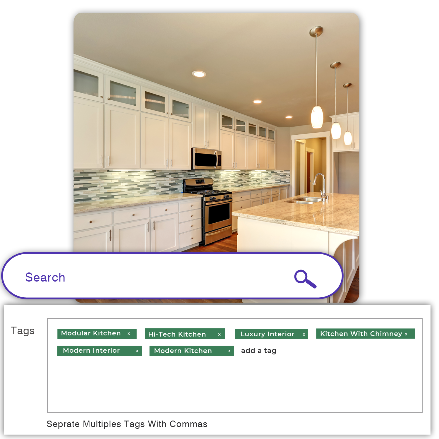 Modular Kitchen image with search tags by VistaShopee - Best website design company